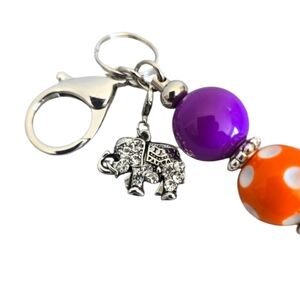 Silver Elephant Keychain Bag Charm Beaded Crystal Purse Backpack Purple Orange
